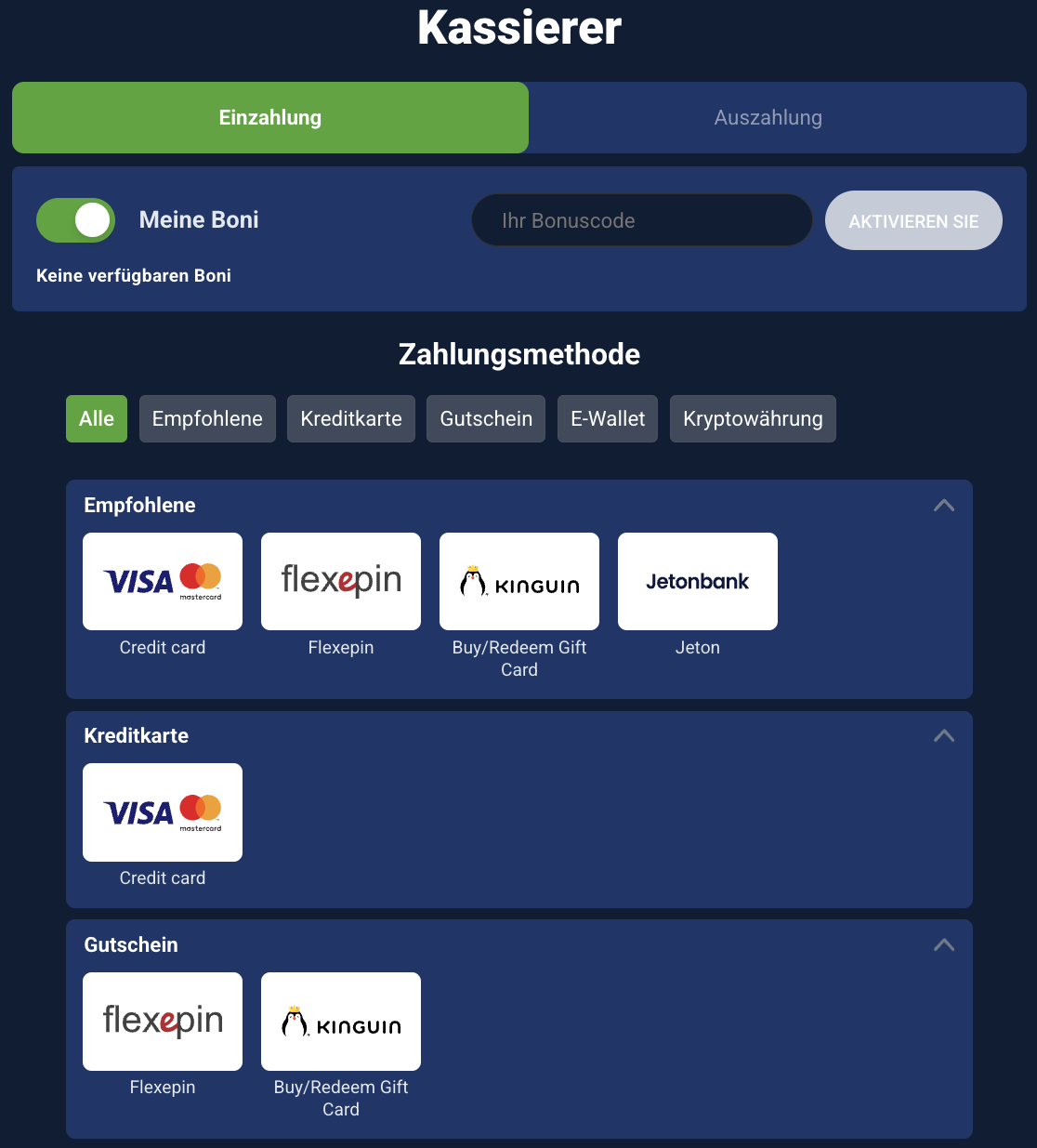 Zahlungssysteme und Auszahlungsmethoden