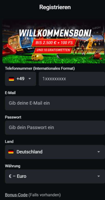 Melde dich bei Leon Bet Casino Deutschland an – Willkommensbonus bis zu 2 500 € und 100 Freispiele für neue Spieler 2026